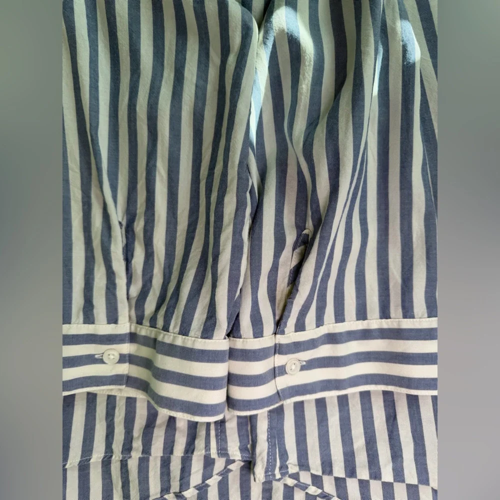 Chico's Nautical Blue Striped Poplin Tie Front Button Down Shirt Tunic Sz 3 - Picture 8 of 9